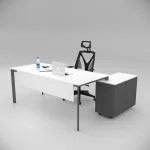 Corner Office Desk White (with 80cm Bottom Shelf)